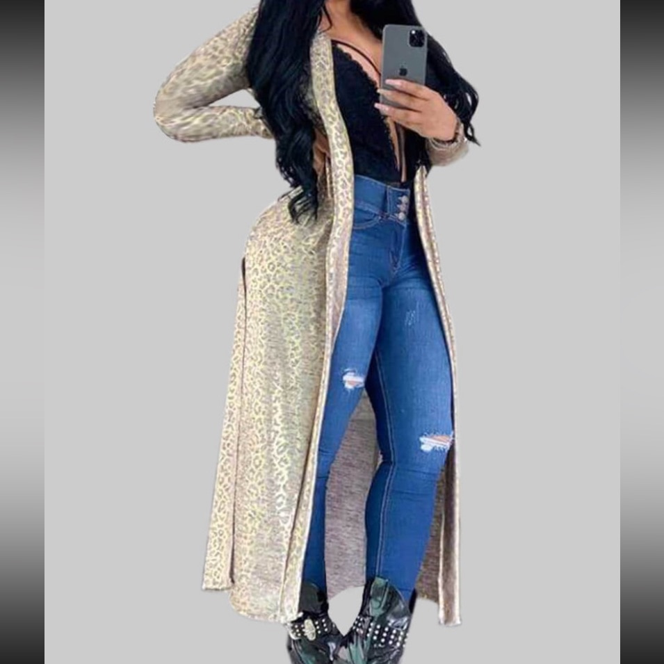 High Split Leopard Print Trench